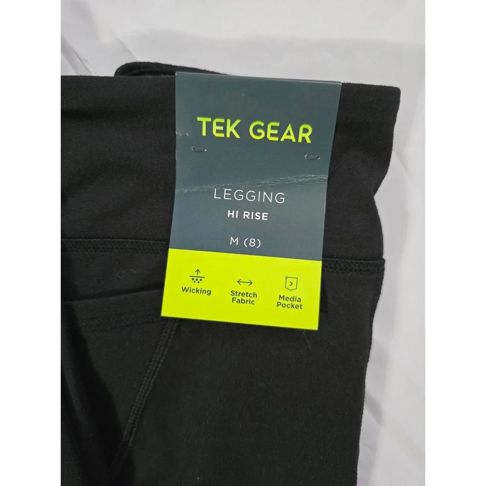 Tek Gear Girls Black Luxe Hi-Rise Perf Pocket Leggings Size M 8 NWT DG03A105RS